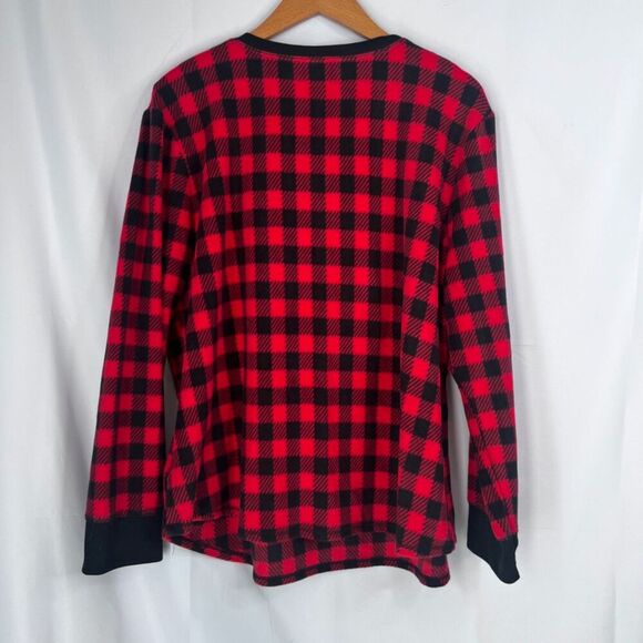 Jaclyn Intimates Red Black Buffalo Plaid Fleece Button Vneck Sleep Top Size 2X - Picture 2 of 9